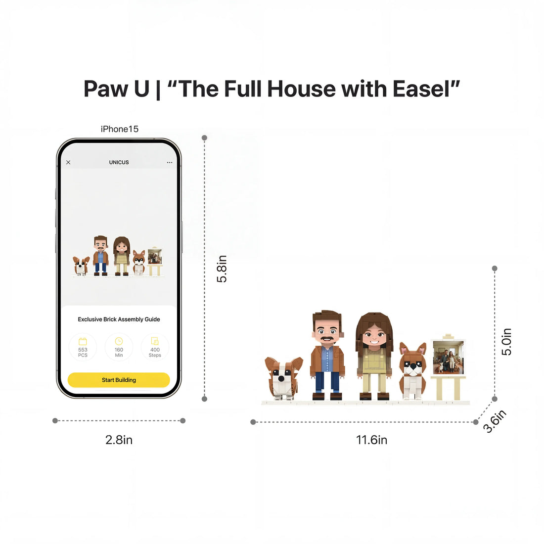 Paw U | "The Full House" Personalized 3D Brick Figure & Photo Display Paw U