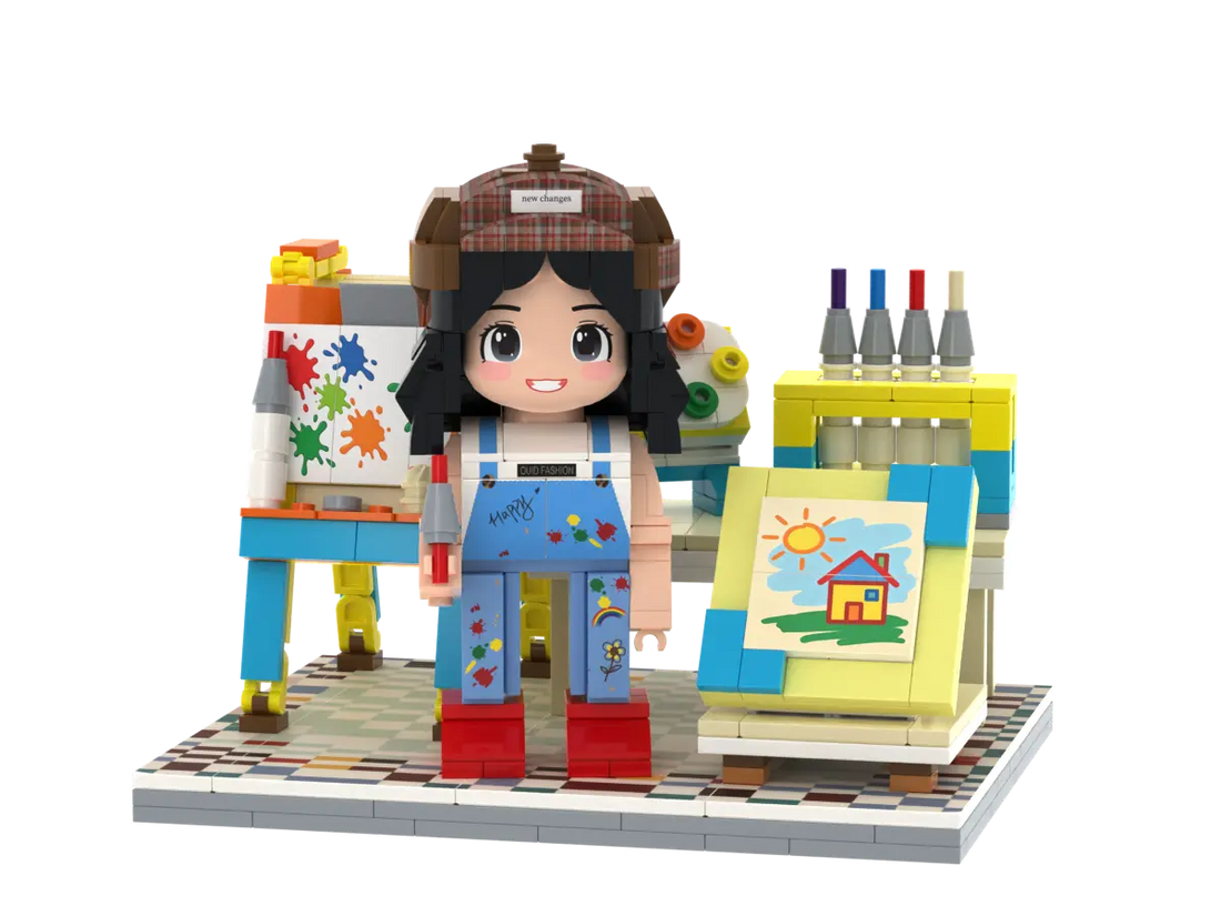Little Art Studio kids artist brick figure set with easel paintings and colorful art supplies