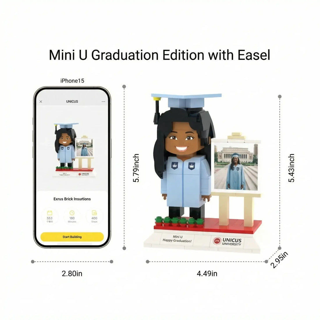 Mini U Graduation Edition | Personalized 3D Brick Figure with Photo Easel Mini U