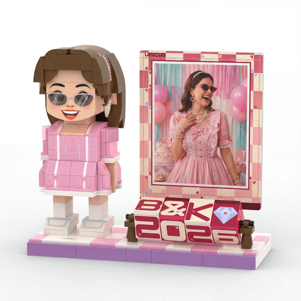 Mini U Love In Motion | Custom 3D Brick Figure Acrylic Photo Frame with Rotating Message Base Mini U