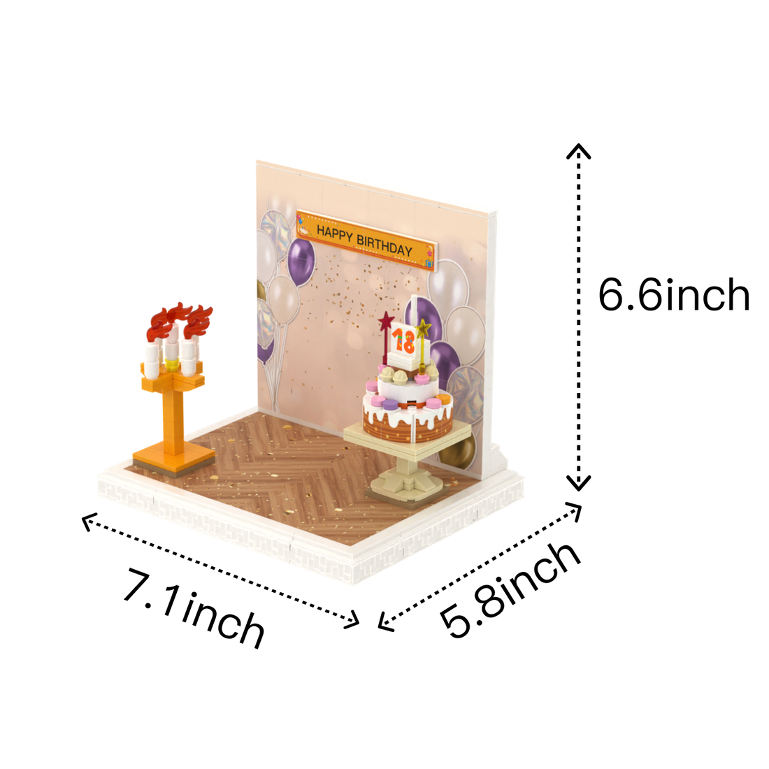 Birthday · Golden Girl brick scene, size guide
