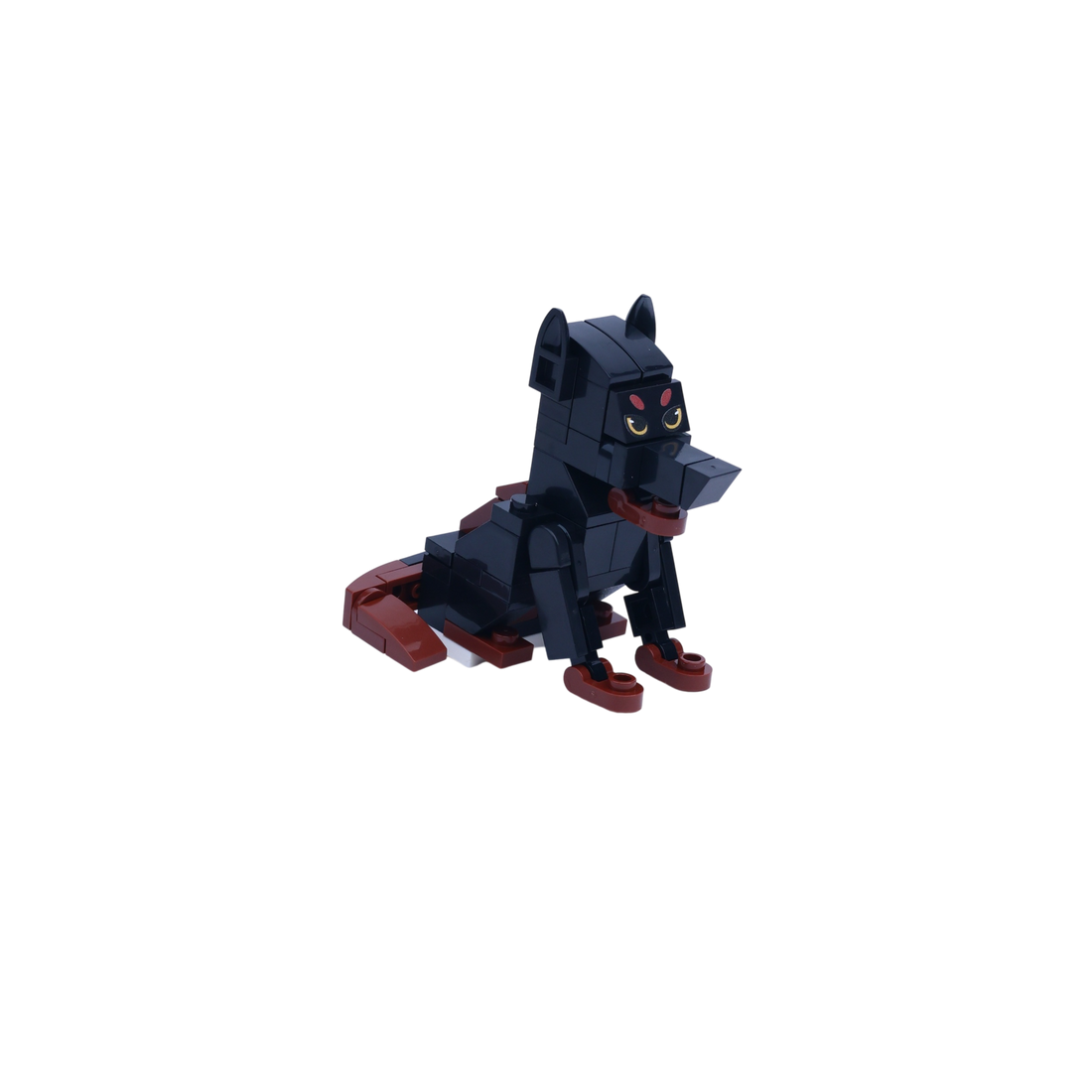 Black Doberman dog brick figure, left-side view