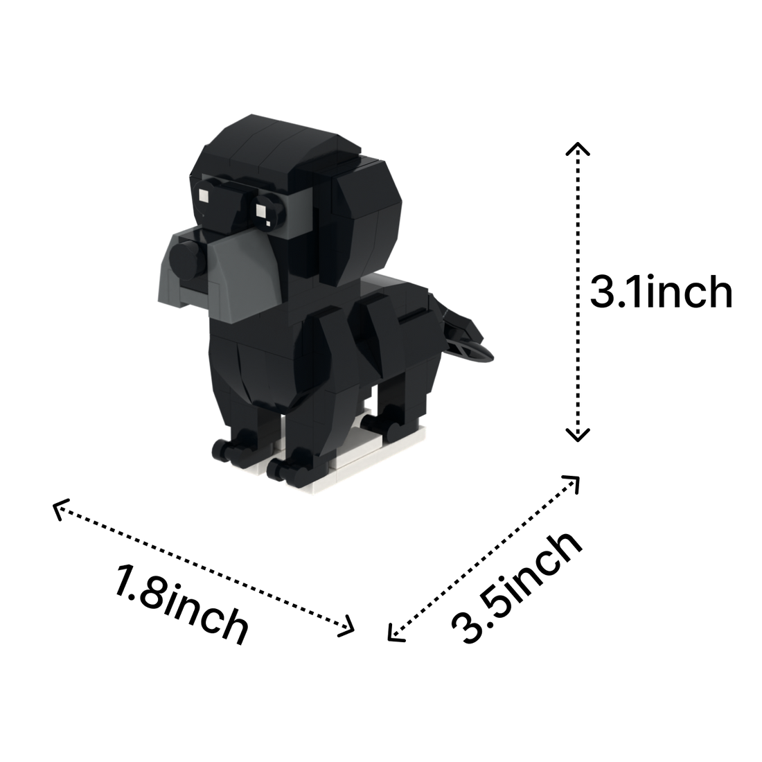 Black Labrador dog brick figure, size guide
