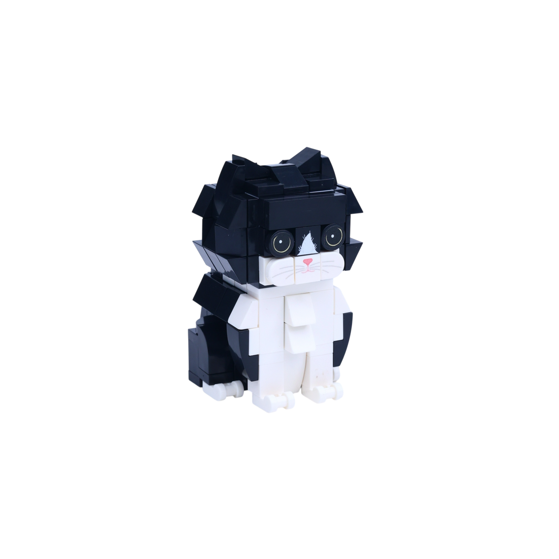 Black White Cat cat brick figure, left-side view