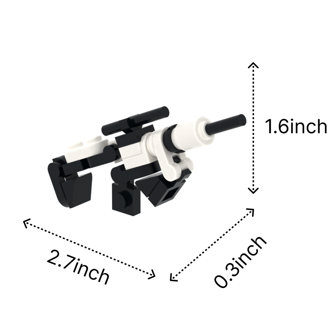 Black-White Rifle brick figure accessory, size guide