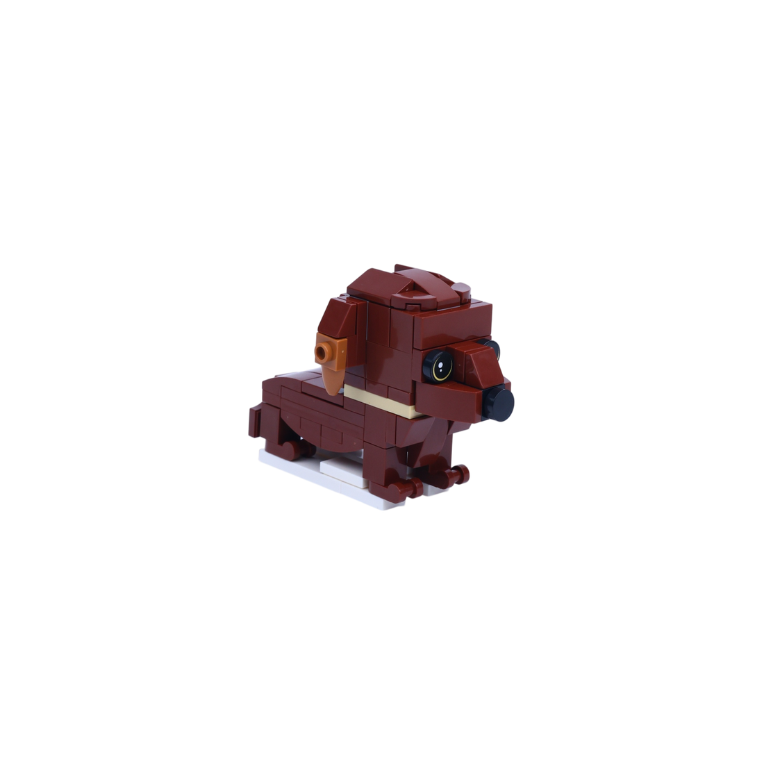 Brown Dachshund dog brick figure, left-side view