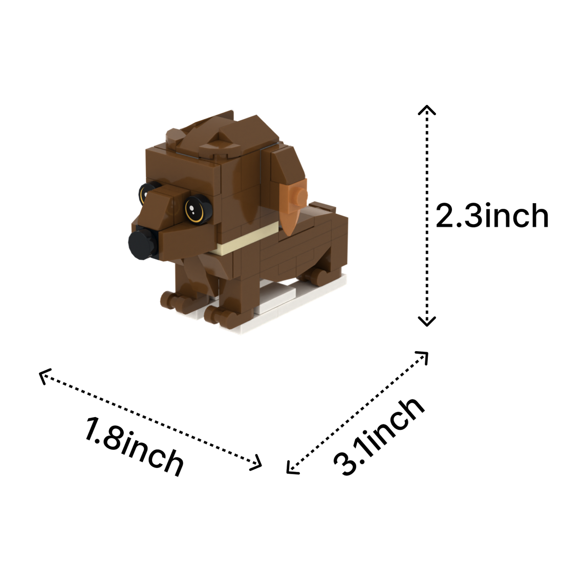 Brown Dachshund dog brick figure, size guide