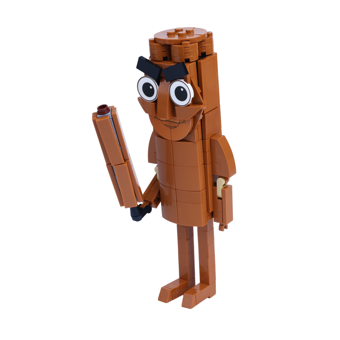 Brown Stick Man brick art collectible, right-side view