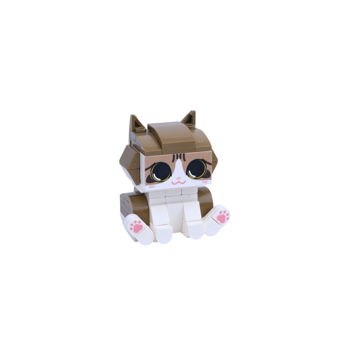 Brown White Cat Design 1 cat brick figure, left-side view