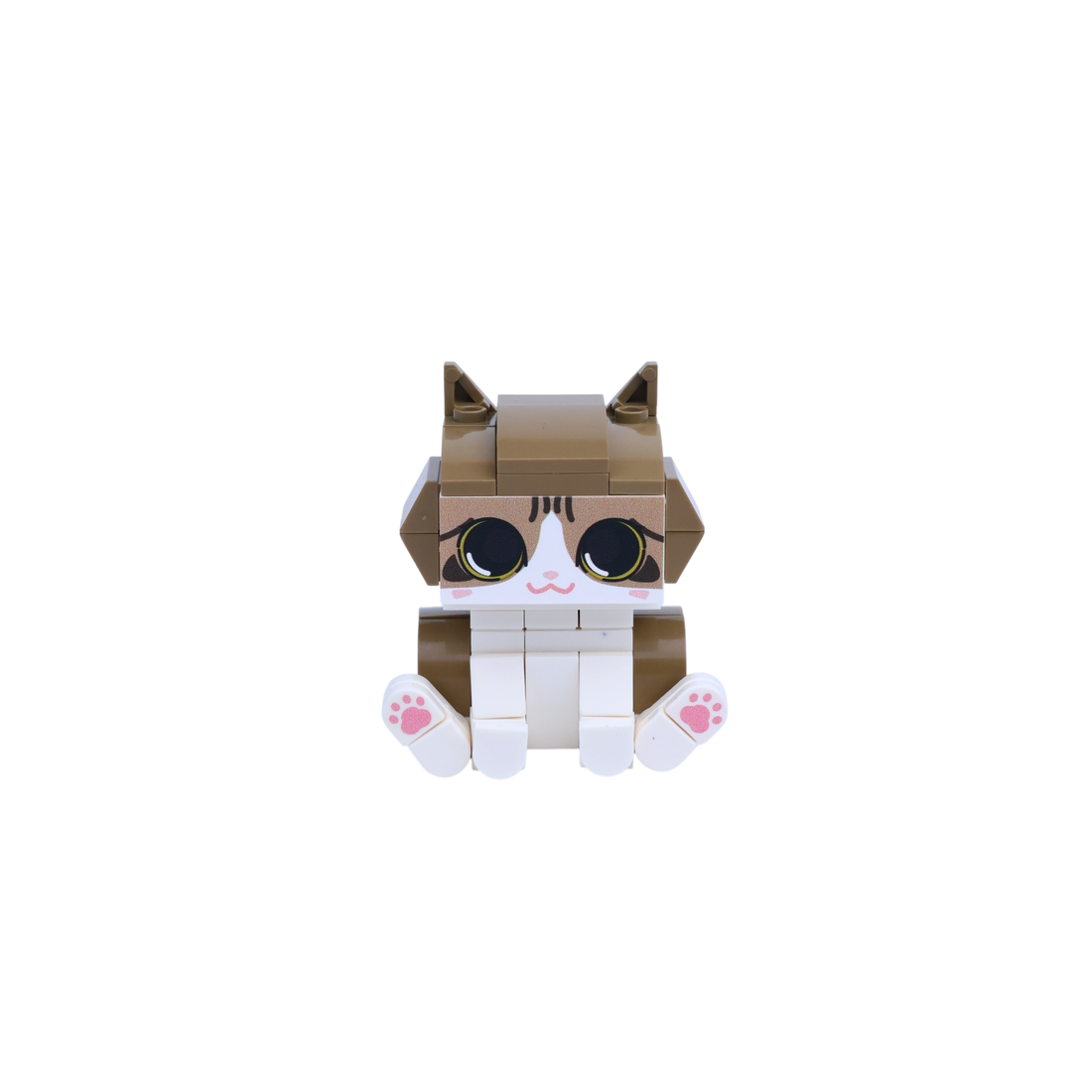 Brown White Cat Design 1 cat brick figure, main product view