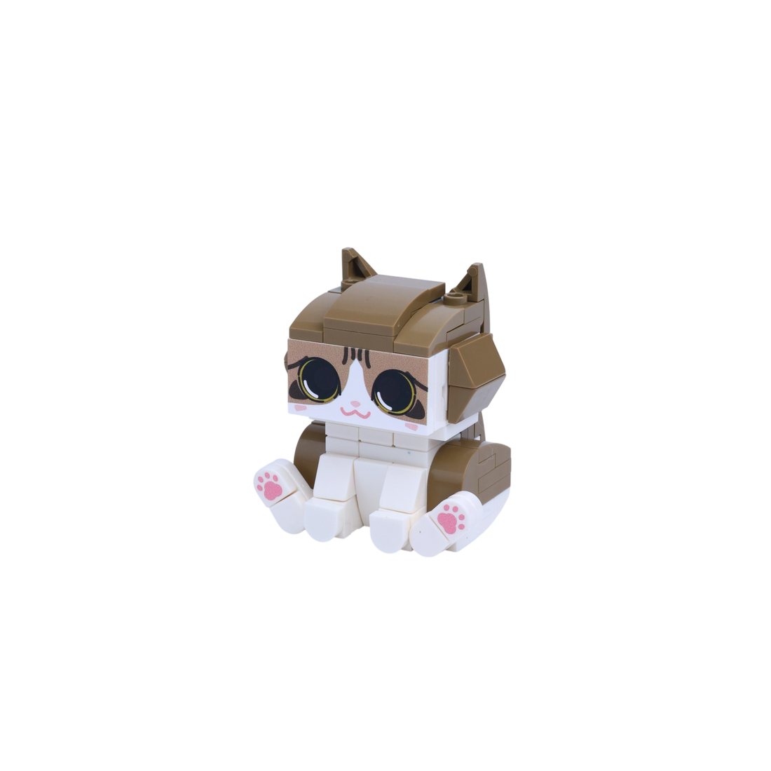 Brown White Cat Design 1 cat brick figure, right-side view