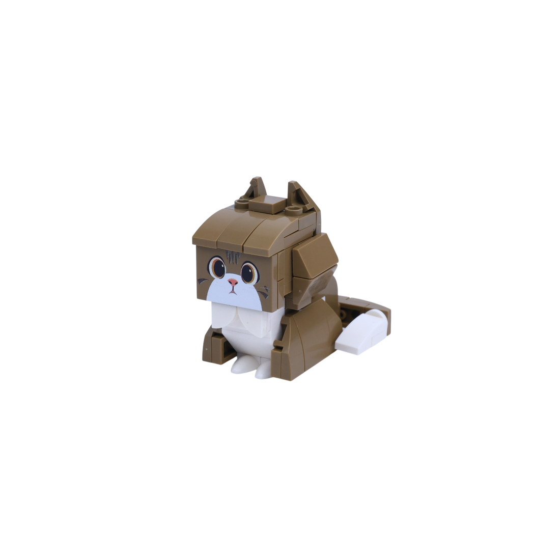 Brown White Cat Design 2 cat brick figure, right-side view