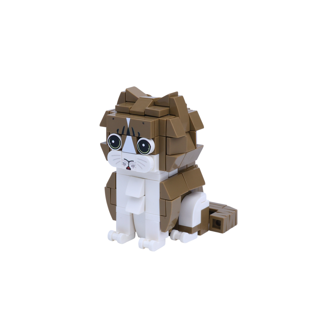Brown White Cat Design 3 cat brick figure, right-side view