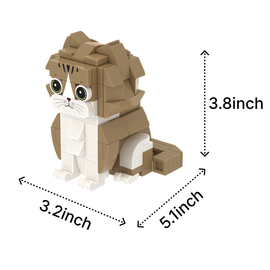 Brown White Cat Design 3 cat brick figure, size guide