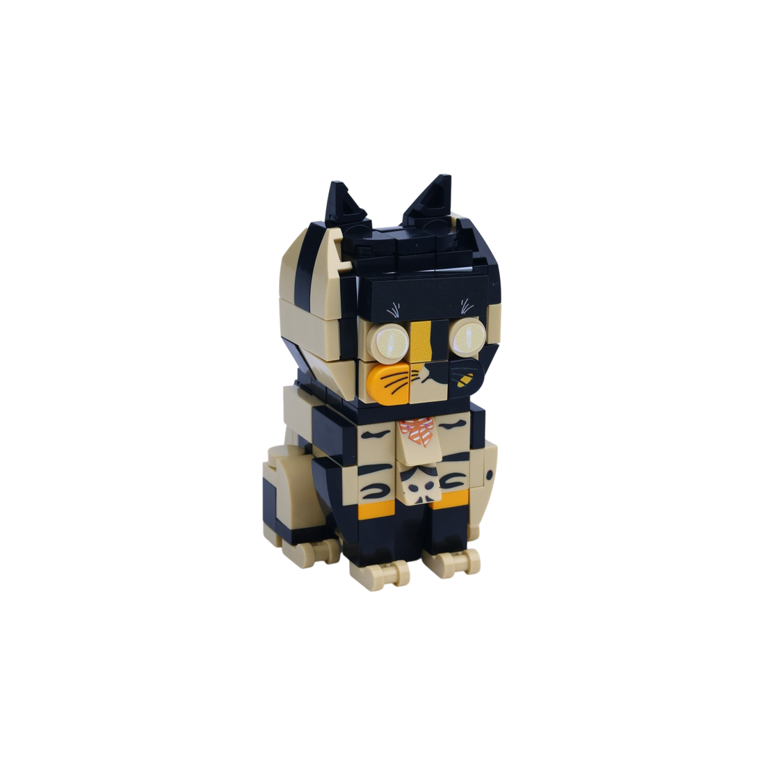 Calico Cat Design 1 cat brick figure, left-side view
