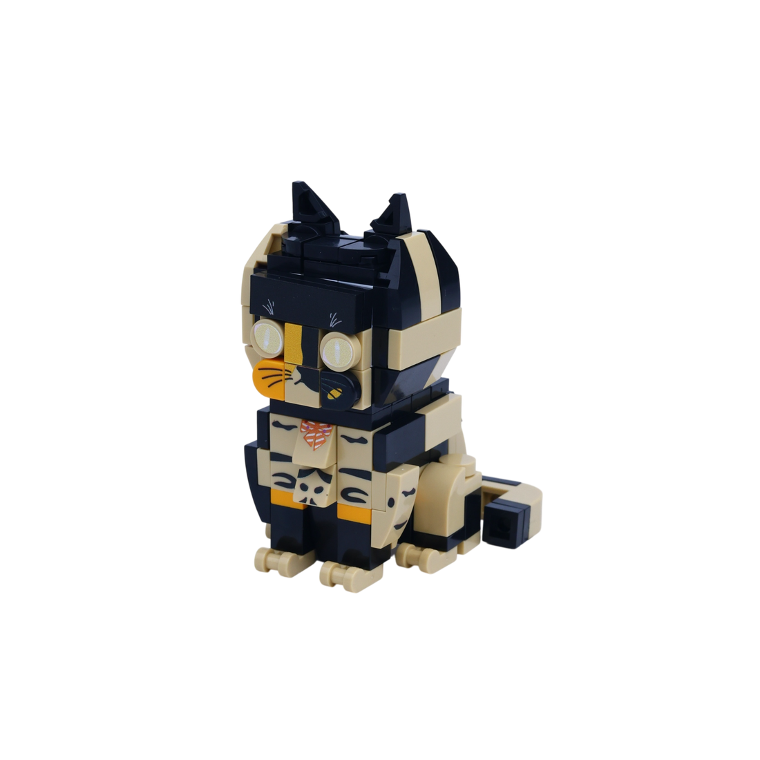 Calico Cat Design 1 cat brick figure, right-side view