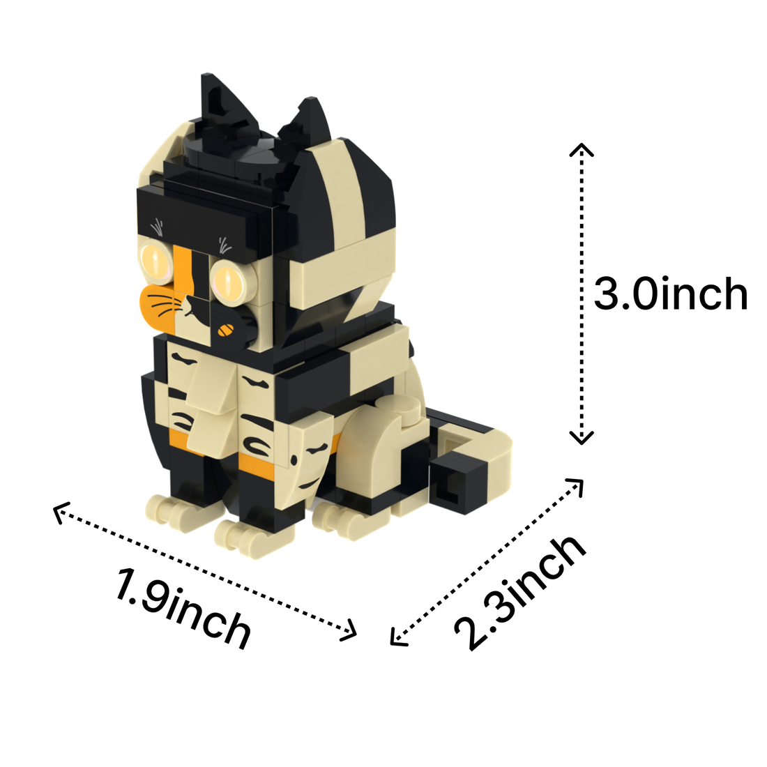 Calico Cat Design 1 cat brick figure, size guide