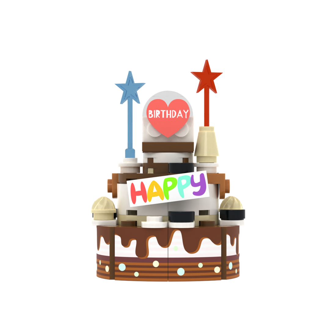 Chocolate Multi-layer Birthday Cake brick scene accessory, left-side view