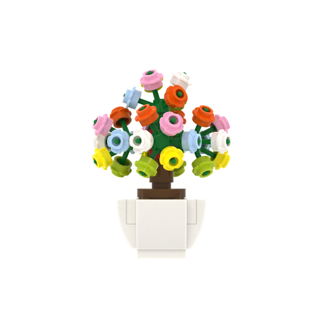 Colorful Potted Flower brick scene accessory, left-side view