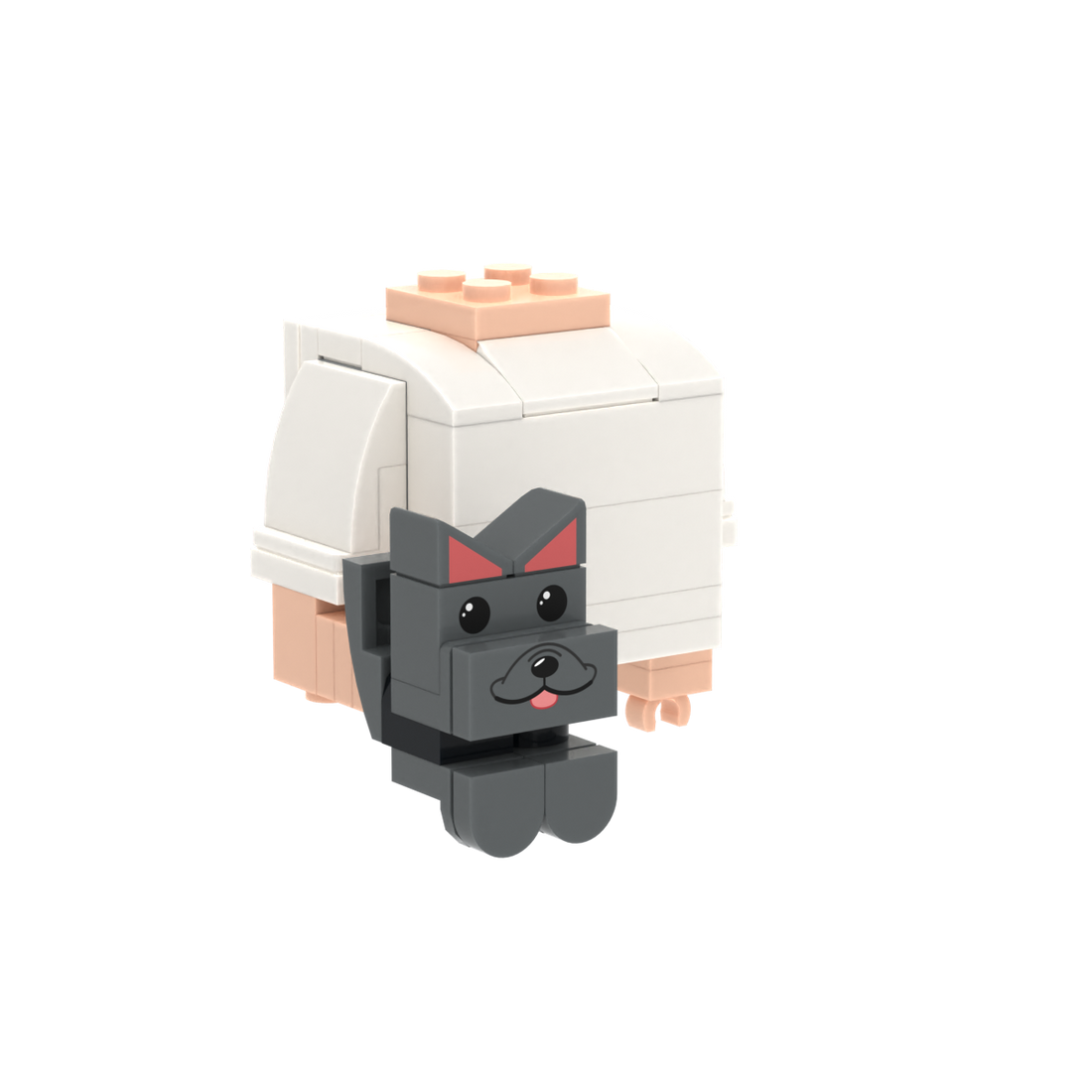 Dark Gray Pointy-Eared Whiskered Cat brick figure accessory, left-side view