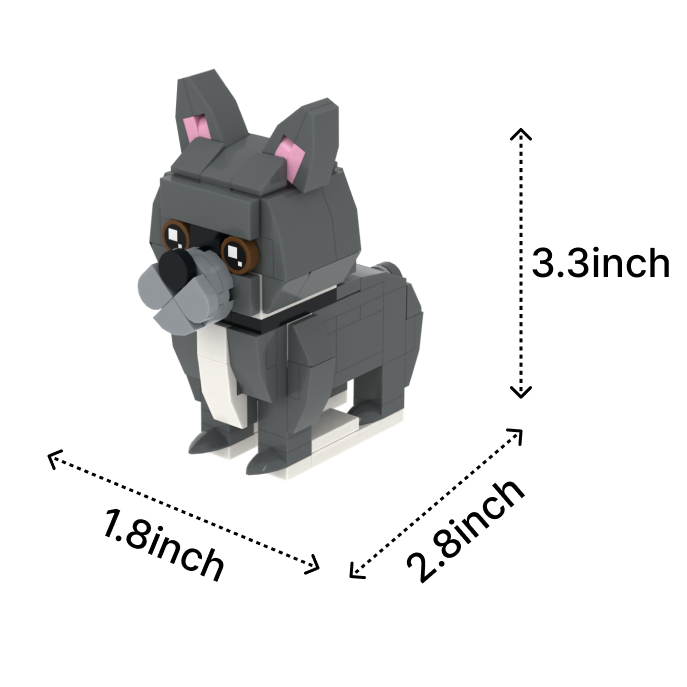 French Bulldog dog brick figure, size guide
