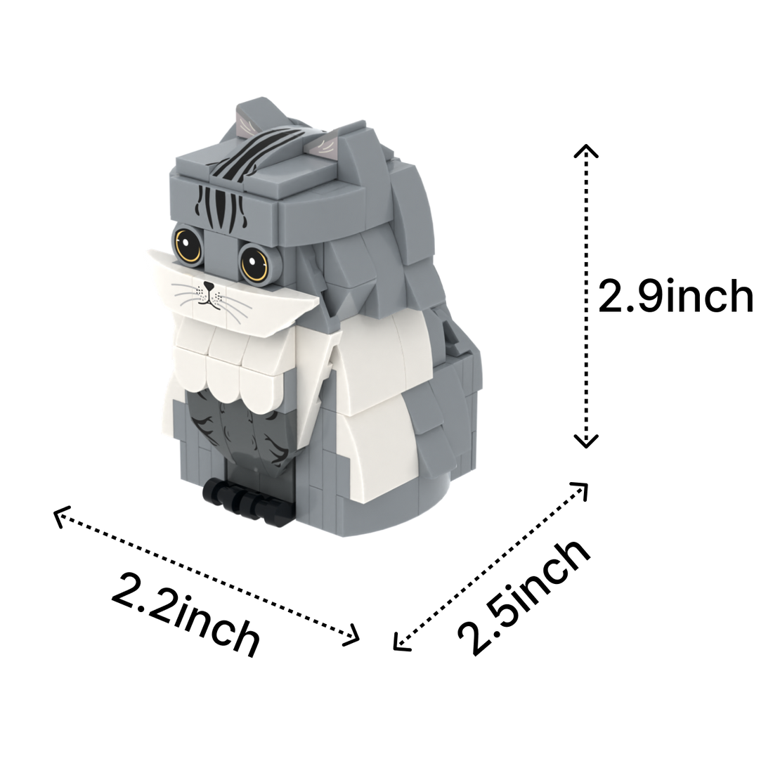 Gray Tabby Cat cat brick figure, size guide