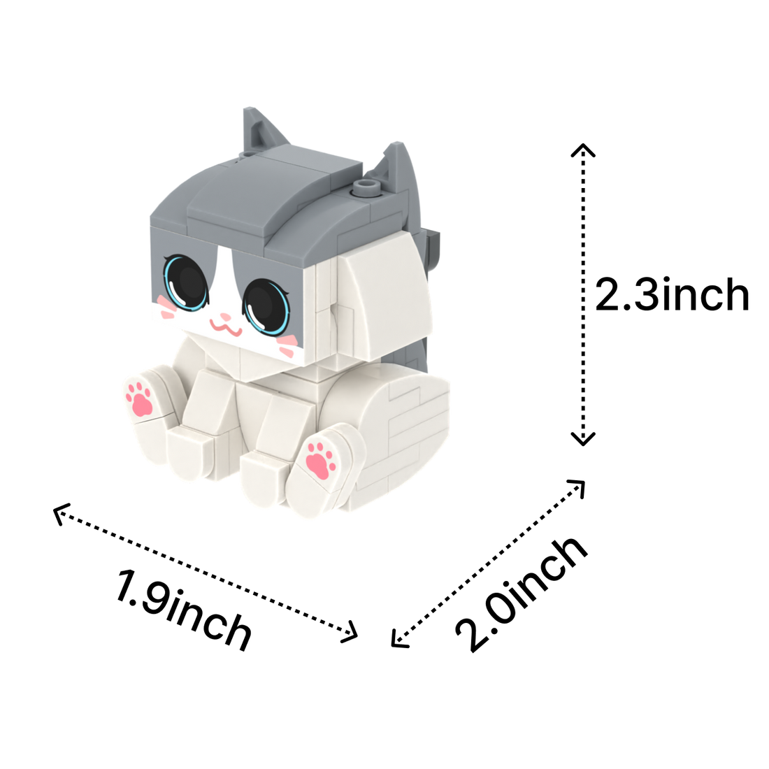 Gray White Cat Design 2 cat brick figure, size guide