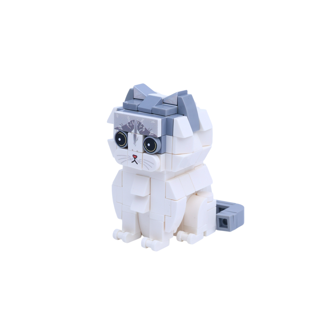 Gray White Longhair cat brick figure, right-side view
