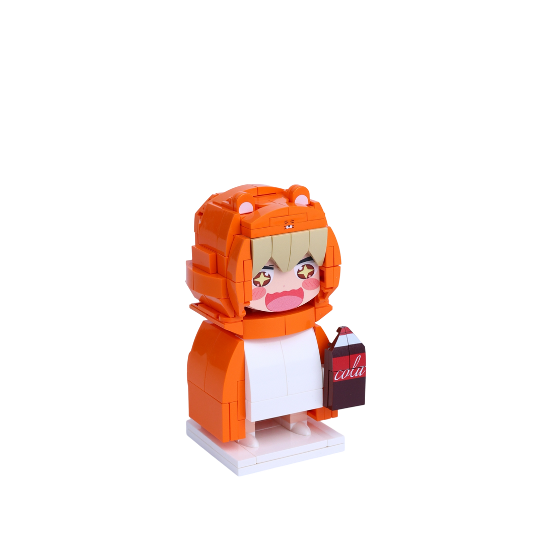 Hamster-Hooded Homebody custom brick figure, left-side view