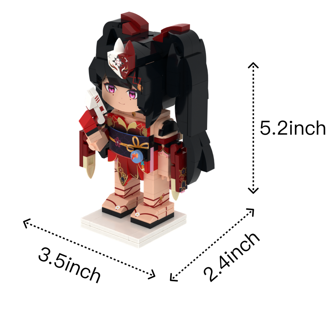 Masked Kimono Performer Duo custom brick figure, size guide