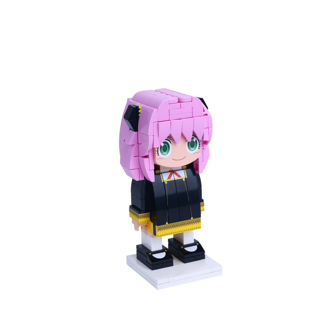 Monochrome Spy Pup custom brick figure, left-side view