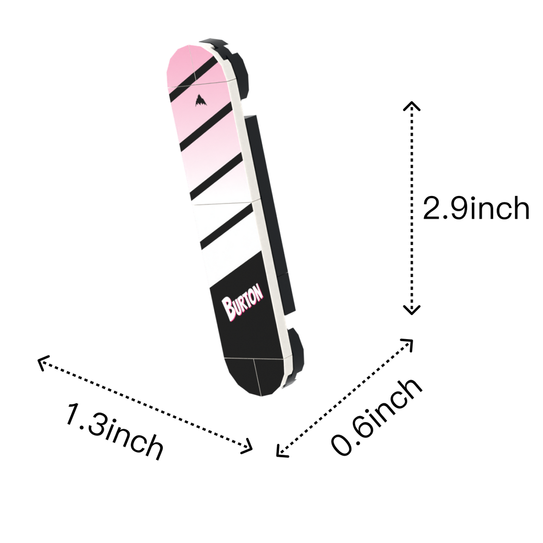 Pink-Black Diagonal Stripe Snowboard brick figure accessory, size guide