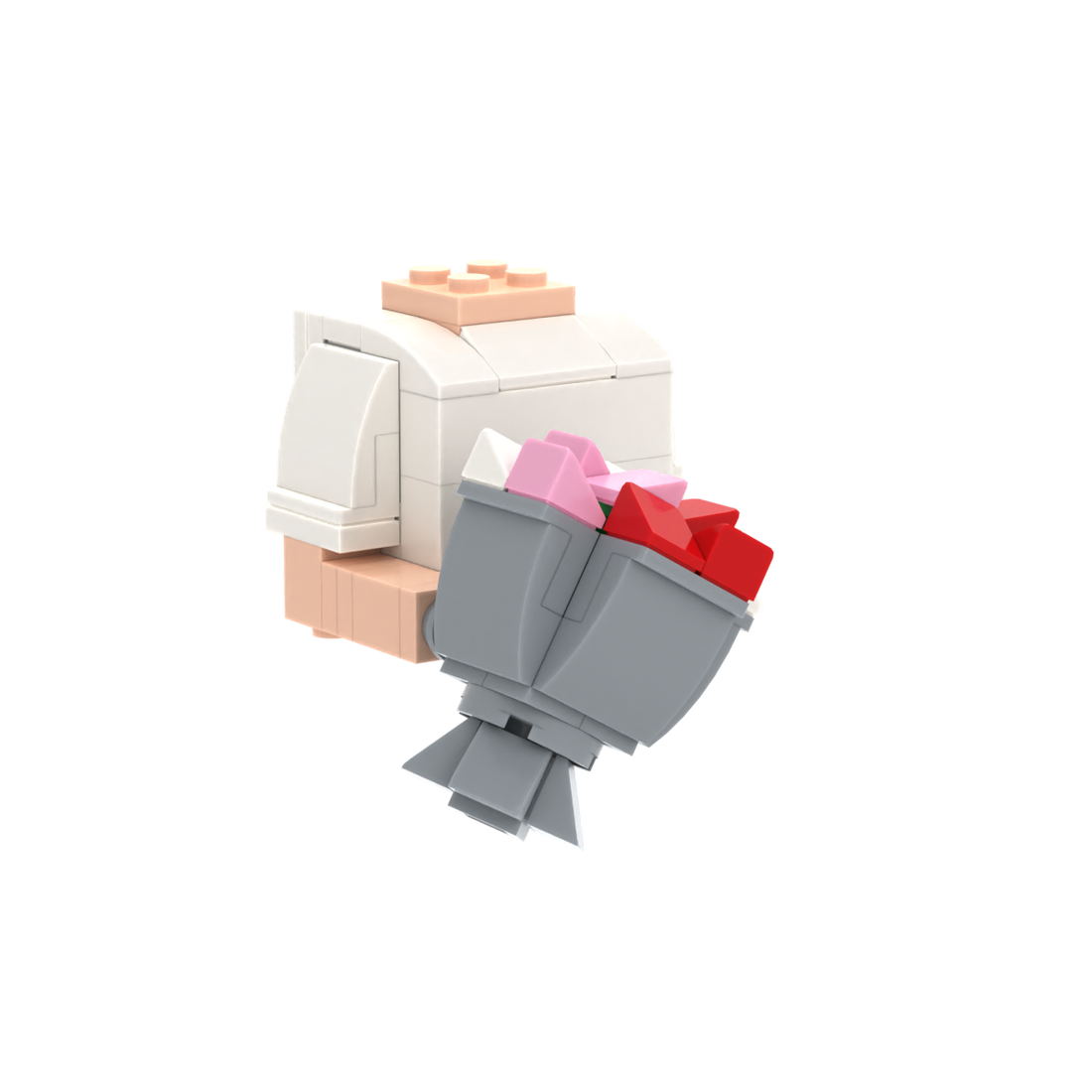 Pink Red & White Flower brick figure accessory, left-side view
