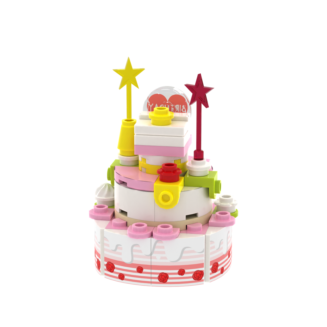 Pink-White Multi-layer Birthday Cake brick scene accessory, detail view 1