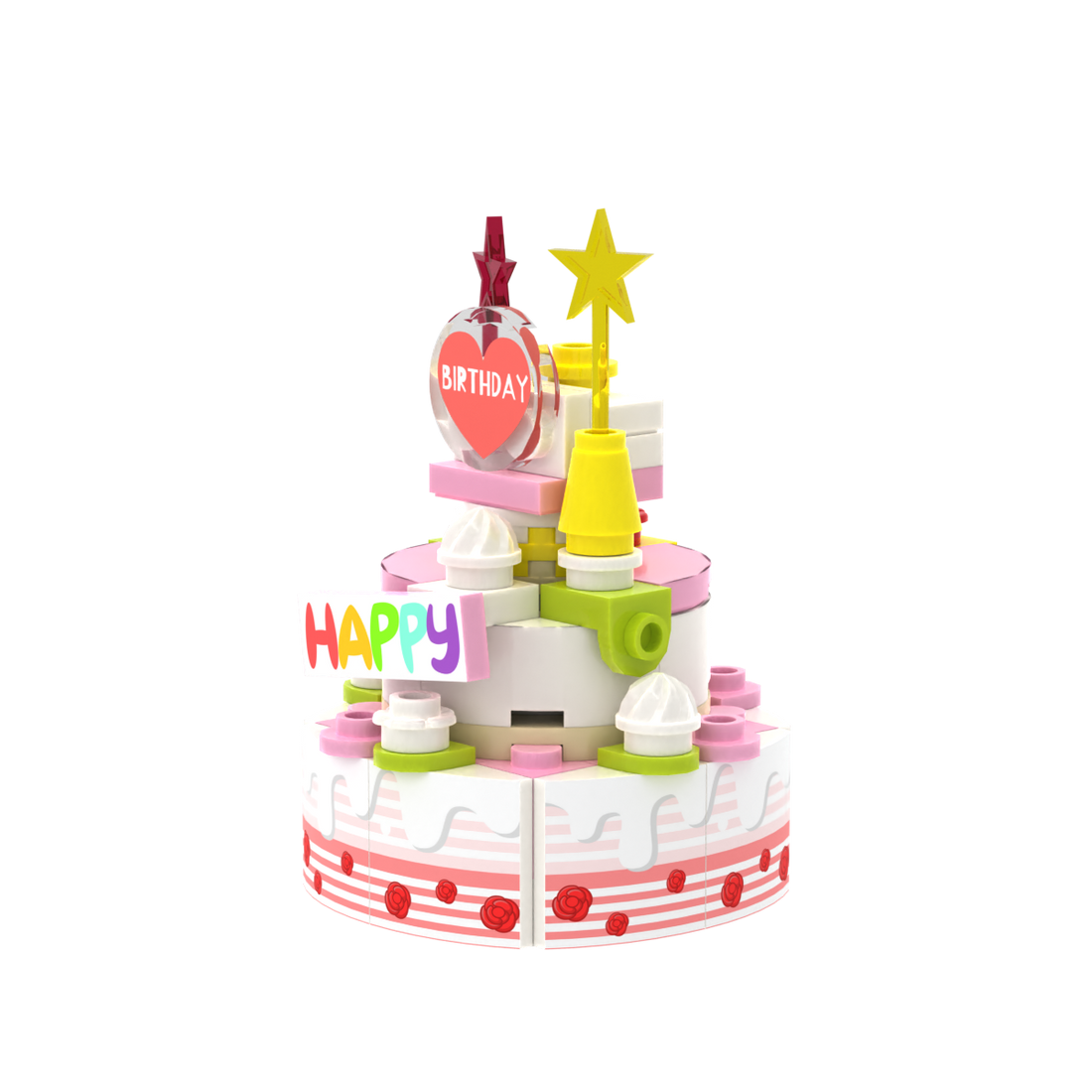 Pink-White Multi-layer Birthday Cake brick scene accessory, detail view 2