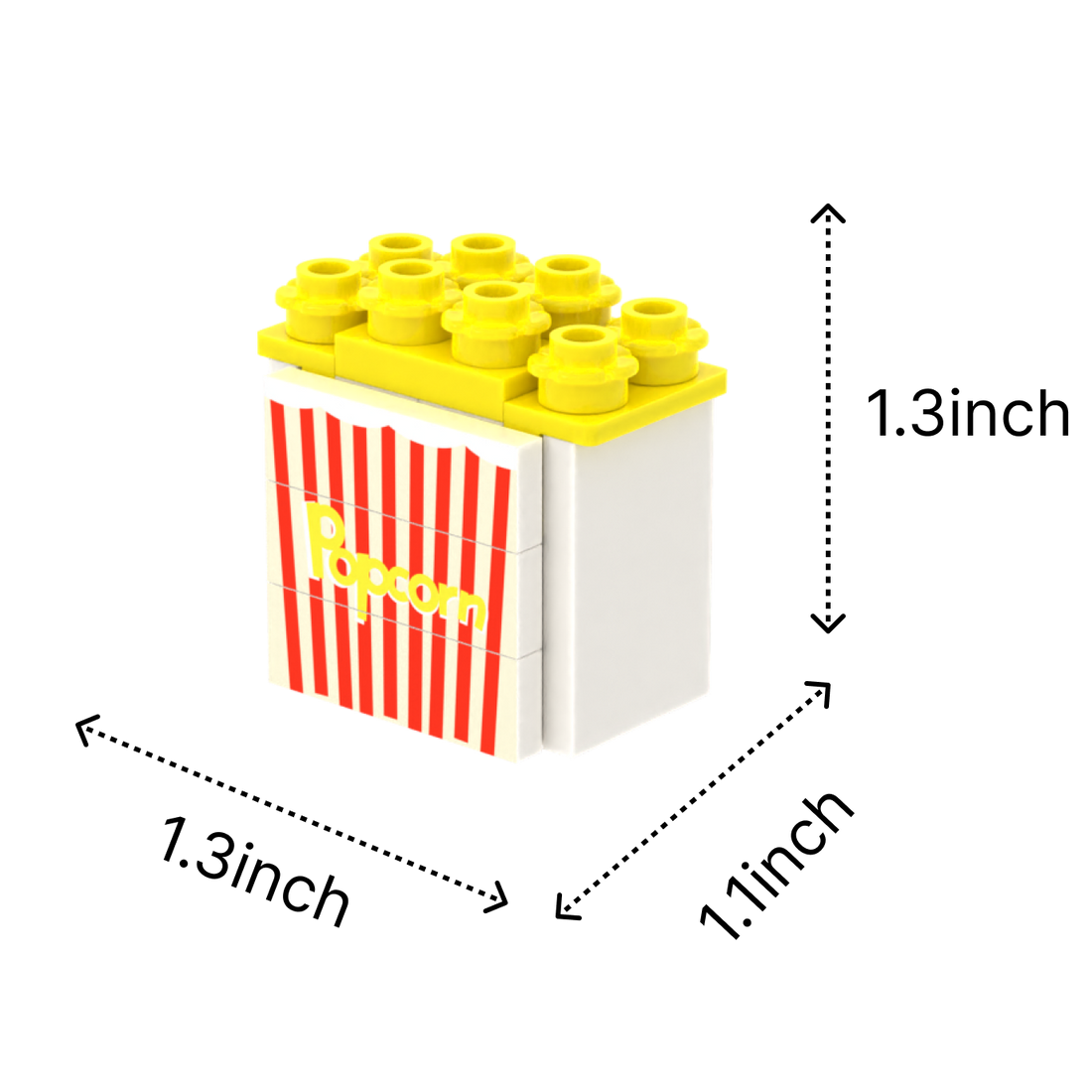 Popcorn brick figure accessory, size guide