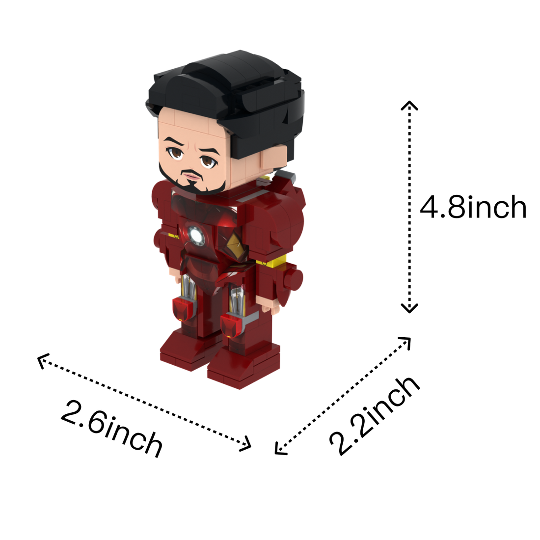 Red-and-Gold Armor Hero custom brick figure, size guide