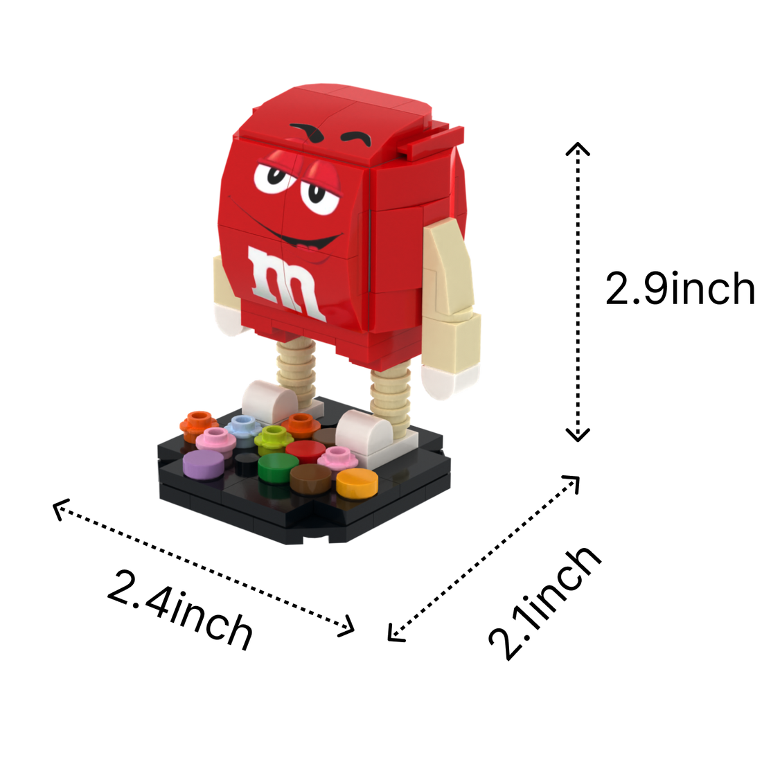 Red Candy Bean brick art collectible, size guide