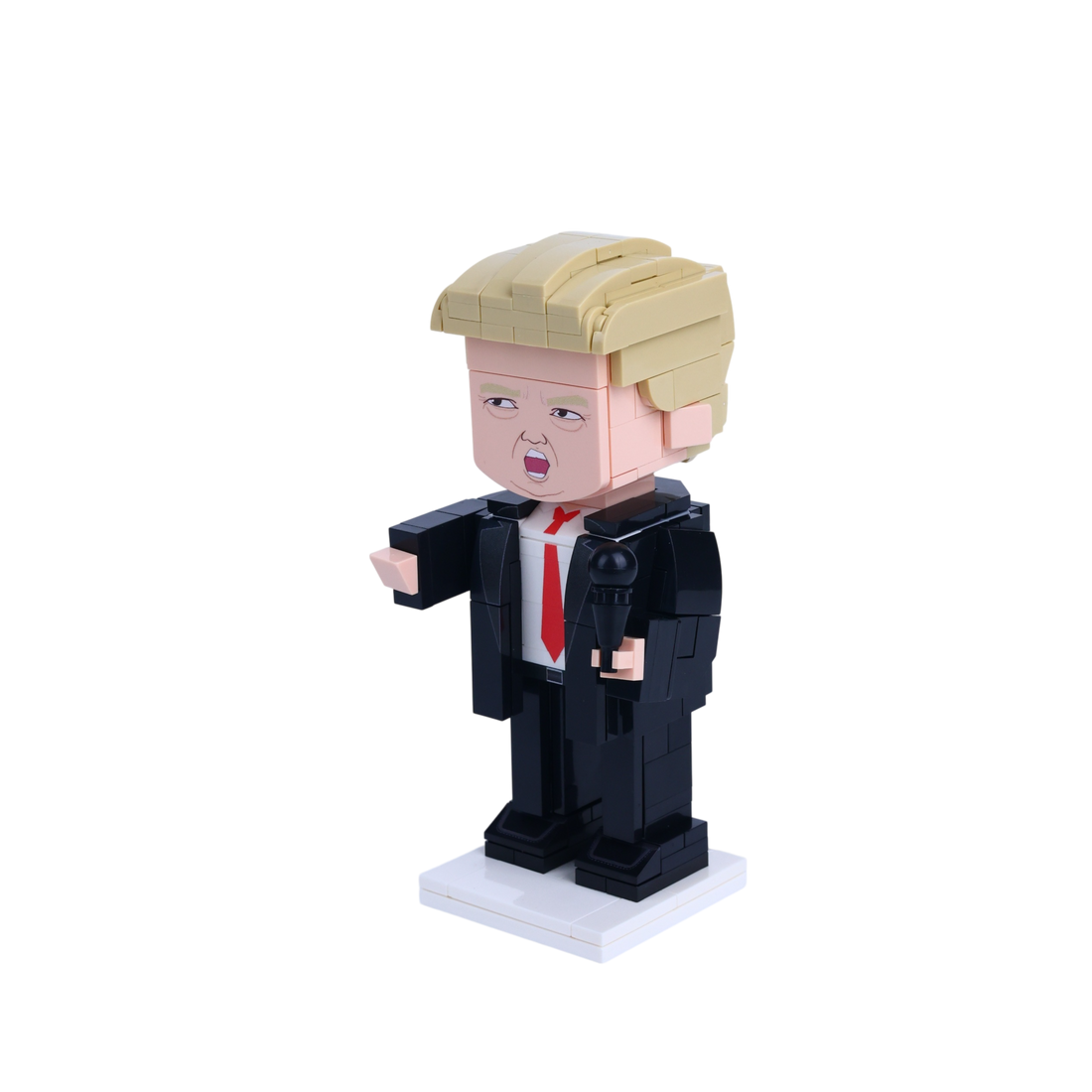 Red-Caped American Hero custom brick figure, right-side view
