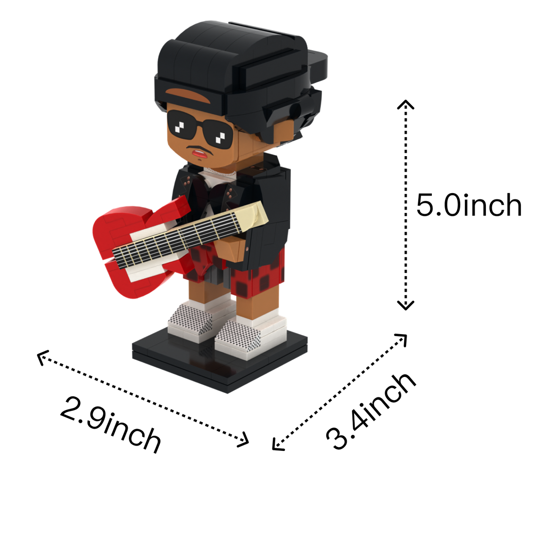 Red Fedora Stage Performer custom brick figure, size guide