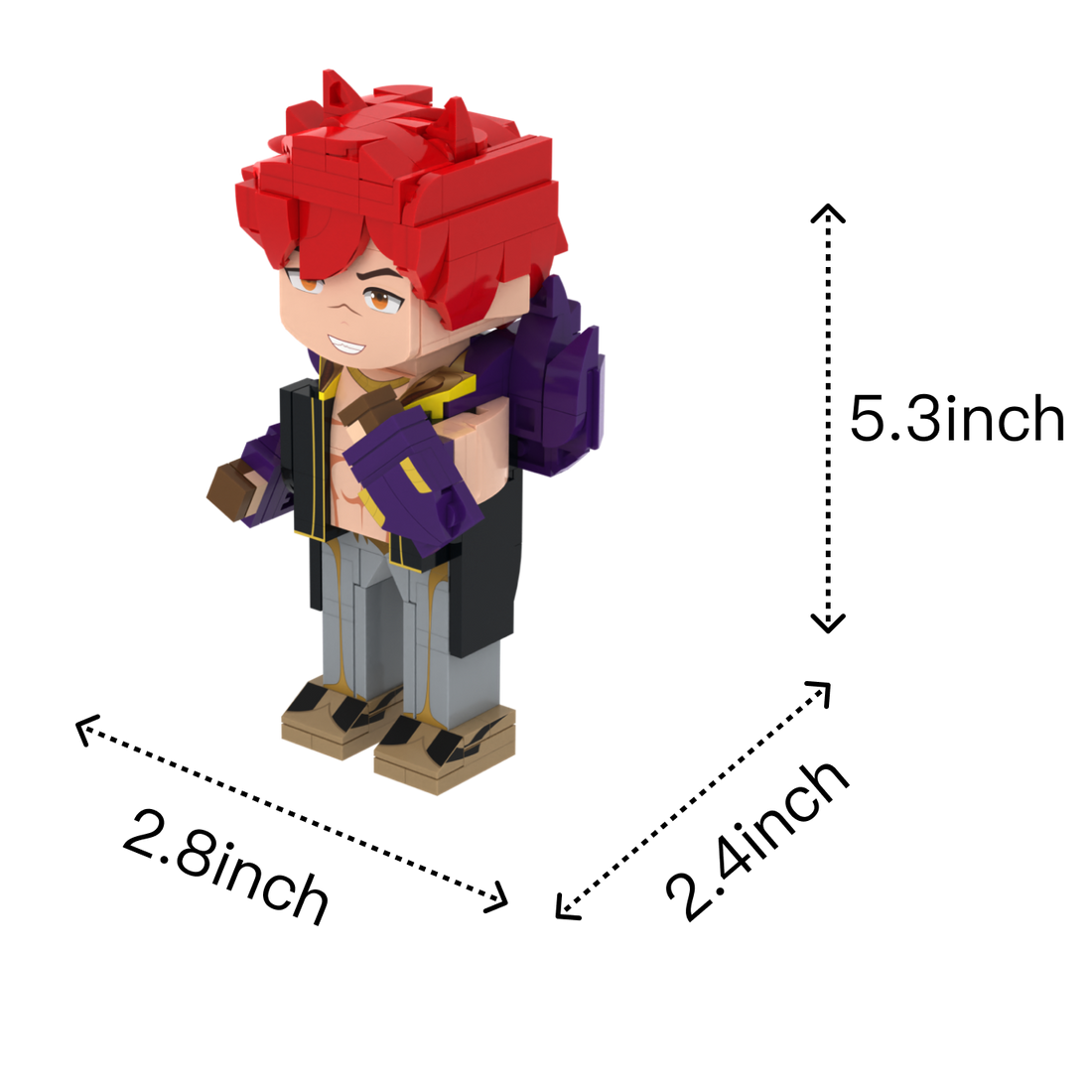 Red-Haired Warrior custom brick figure, size guide
