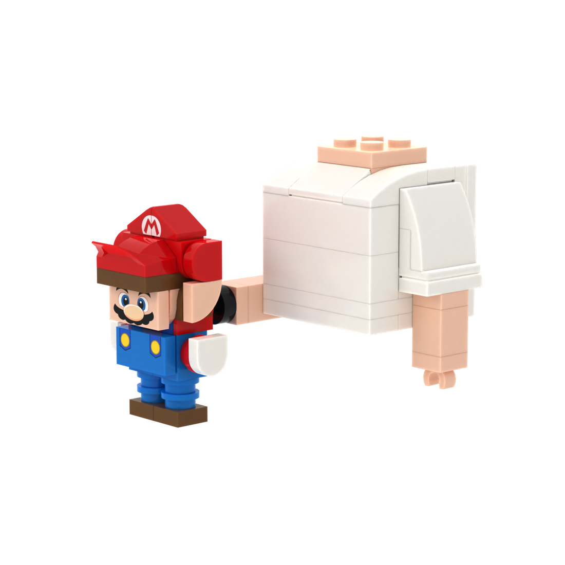 Red Hat & Blue Overall Brick Figure brick figure accessory, right-side view