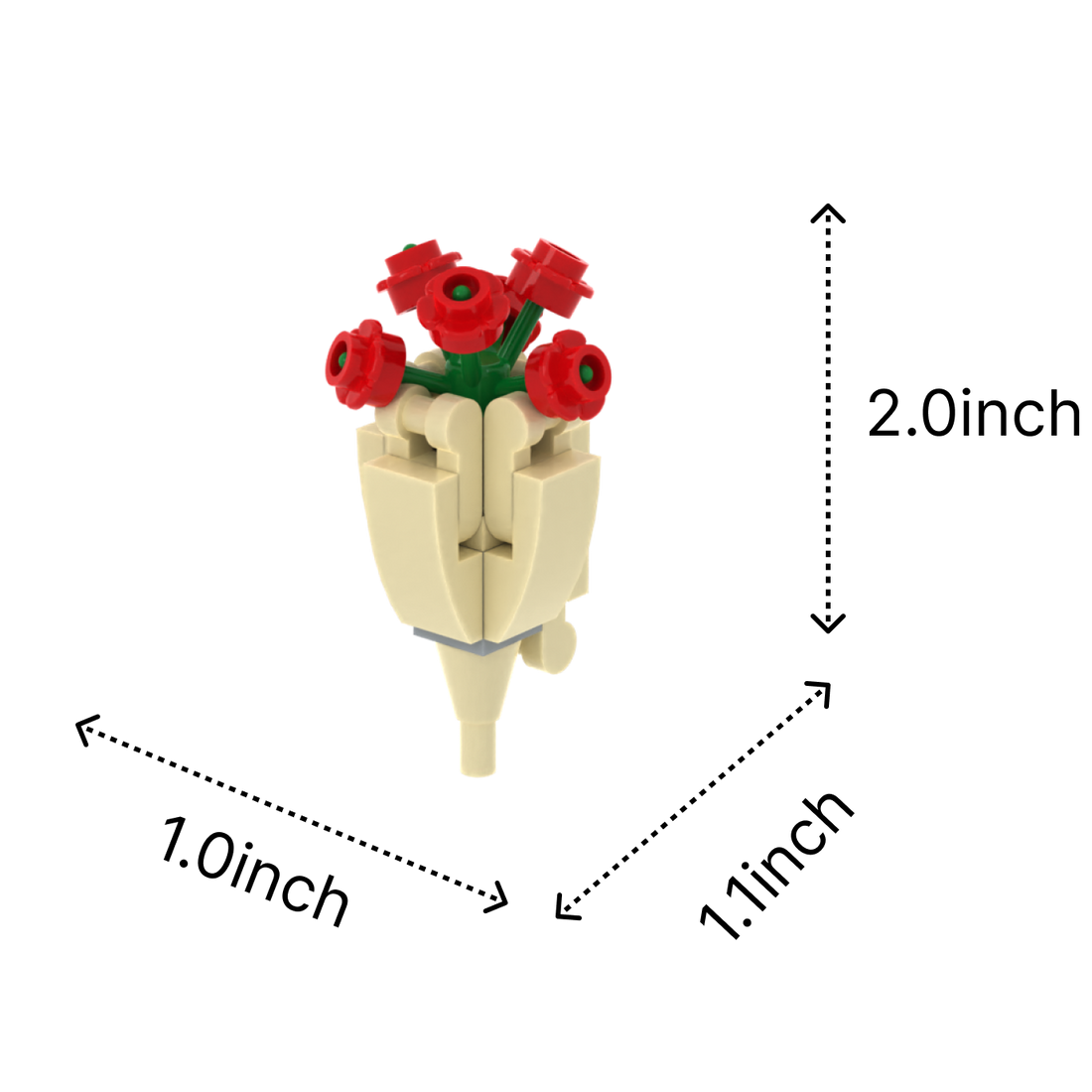 Red Rose Bouquet brick figure accessory, size guide