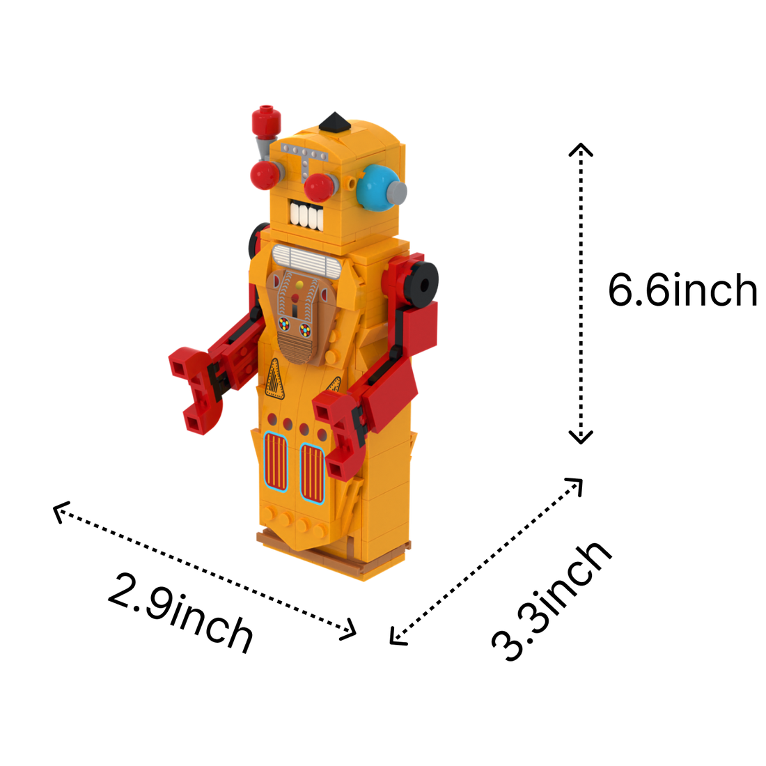 Retro Tin Sentinel brick art collectible, size guide