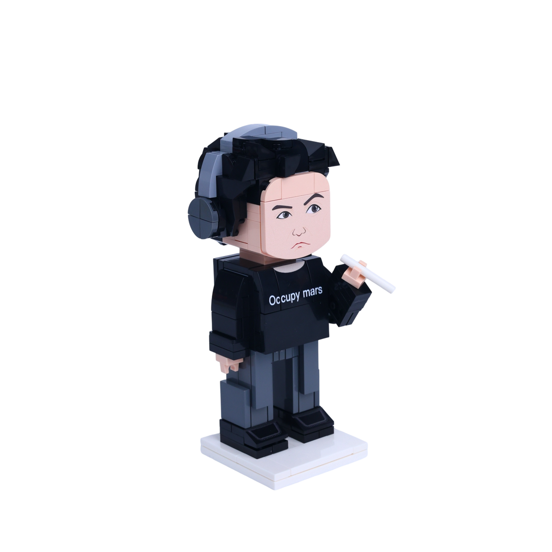 Rocket-Loving Cartoon Figure custom brick figure, left-side view