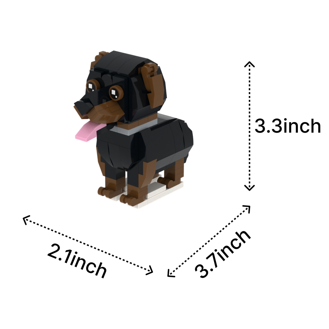Rottweiler dog brick figure, size guide