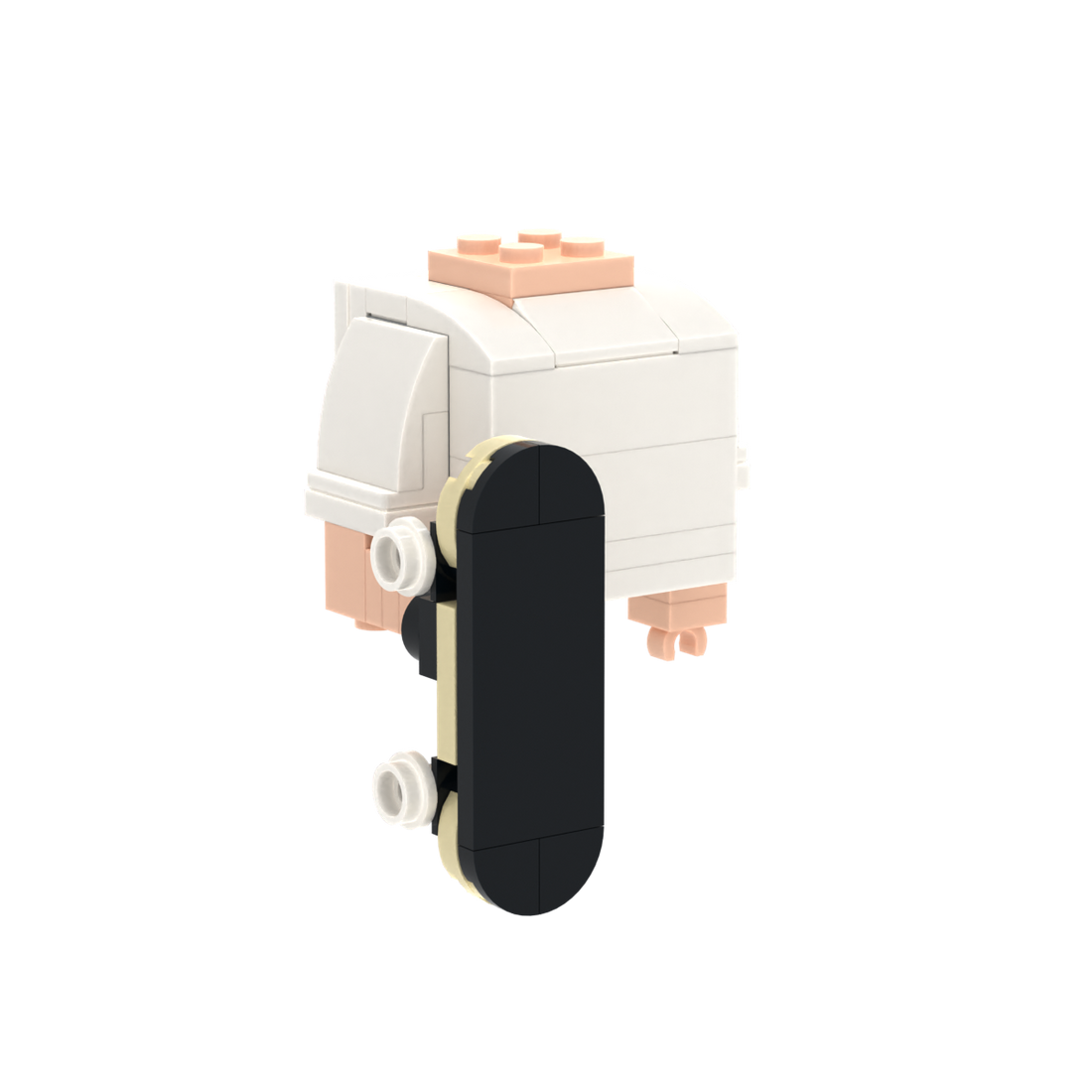 Skateboard brick figure accessory, left-side view
