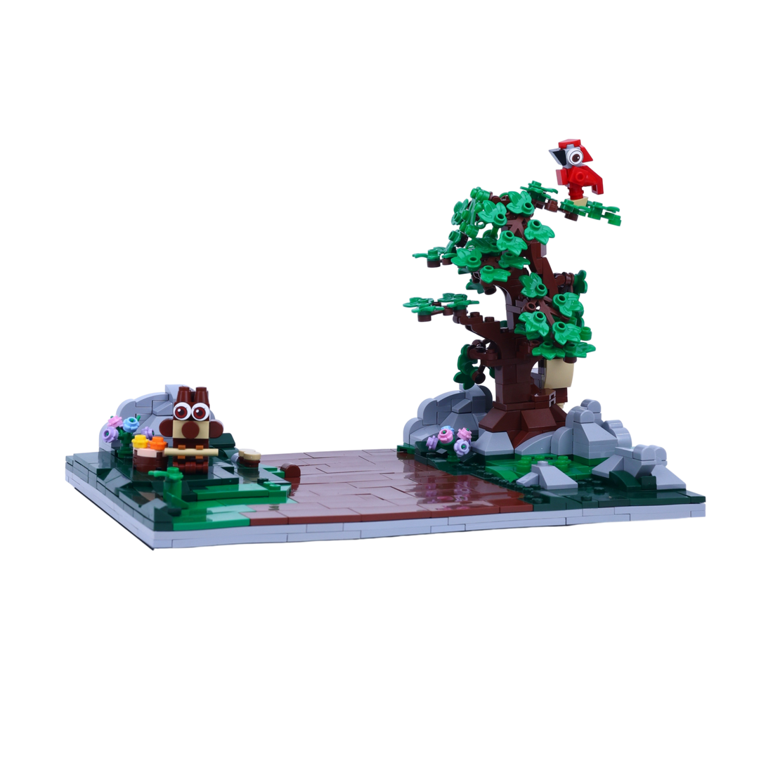 The Explorer Trio brick scene, left view