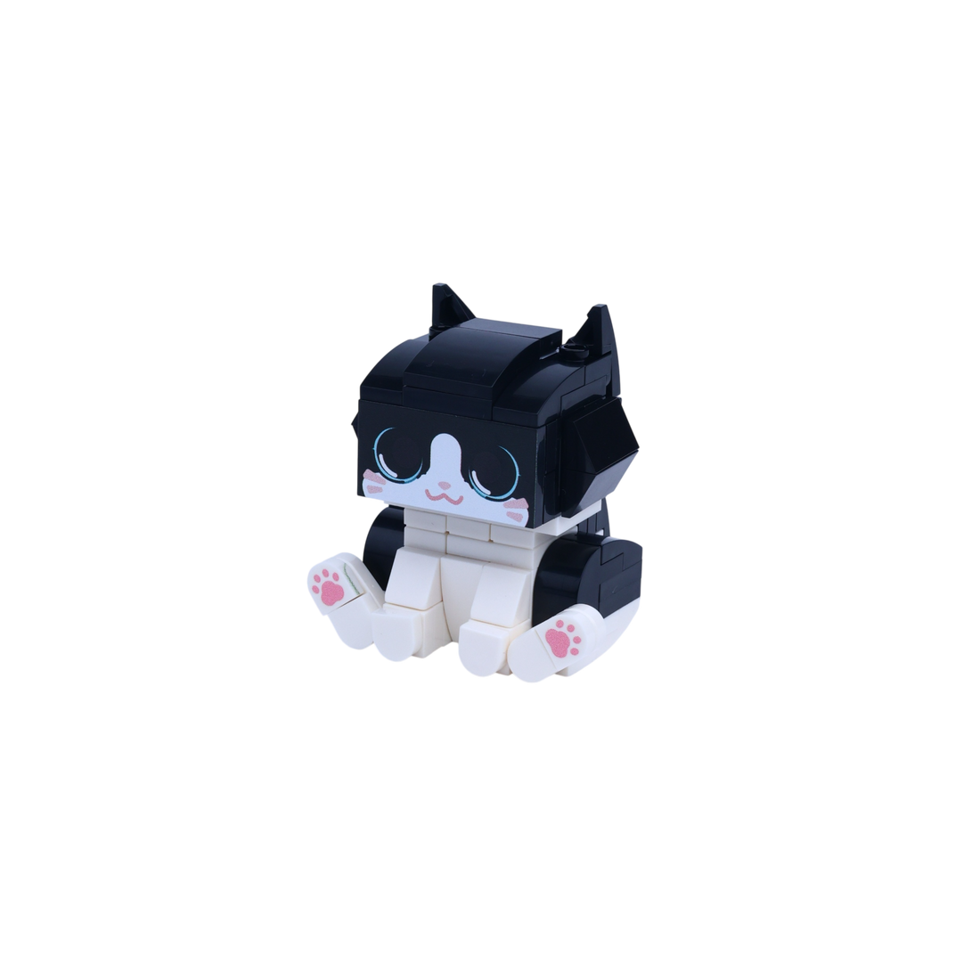 Tuxedo Cat Design 1 cat brick figure, right-side view