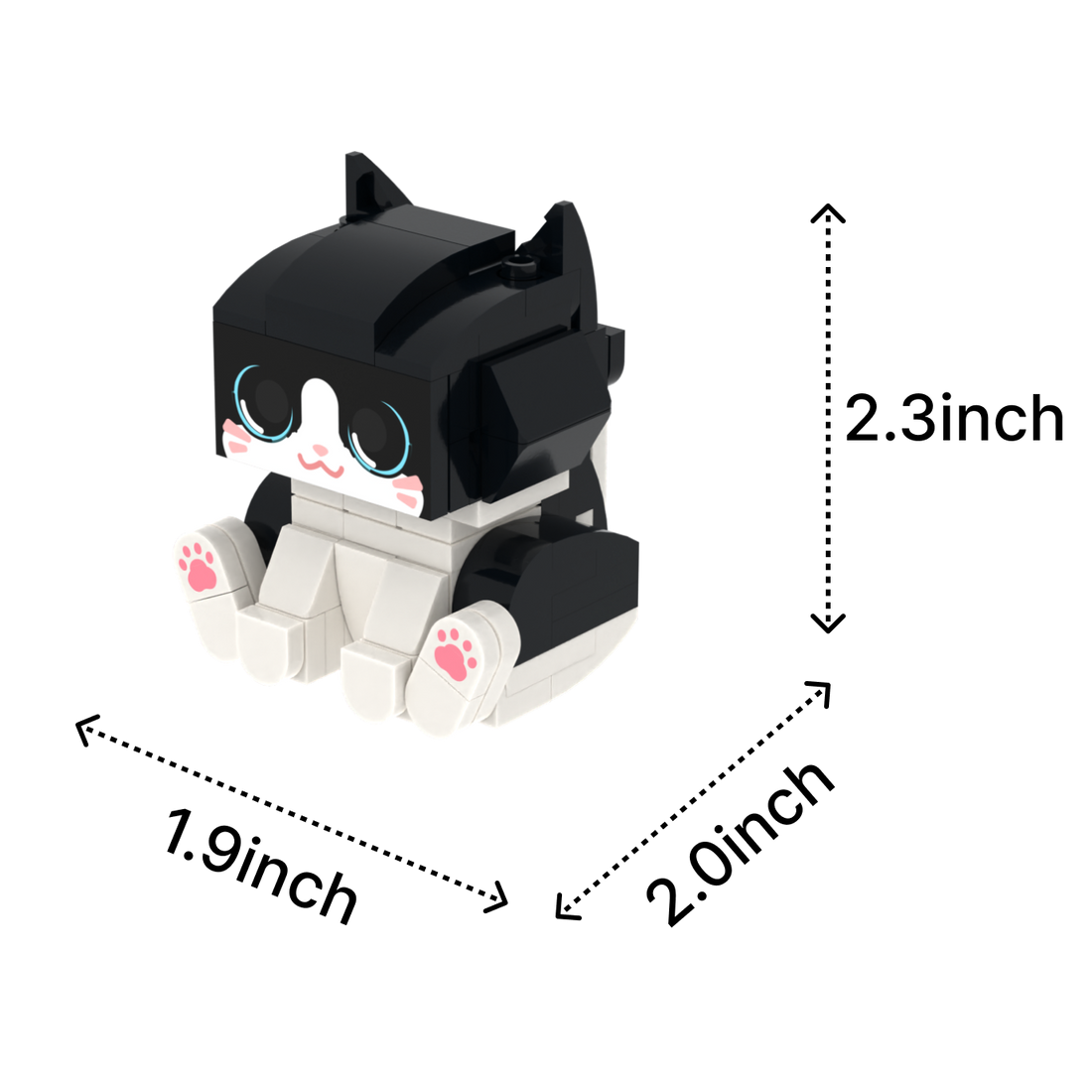 Tuxedo Cat Design 1 cat brick figure, size guide